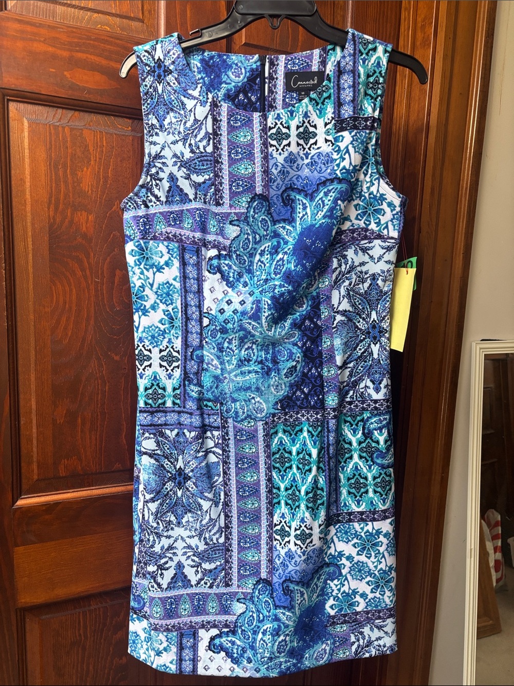 connected apparel Teal & Blue Patchwork Midi Dress